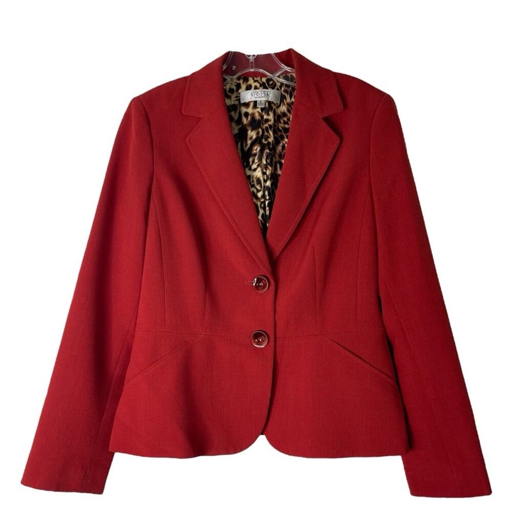 Kasper orange red rust preppy button office blazer jacket 6